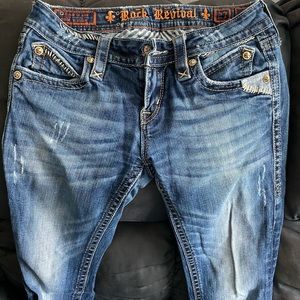 Women’s light wash rock revivals